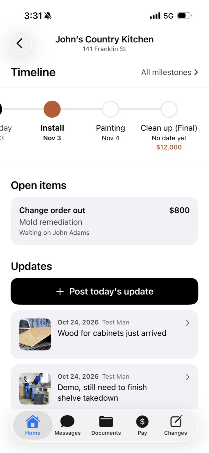 Homeber on the contractor side, screen 2